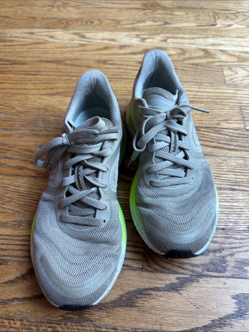 Light brown women’s  Running Shoes with Neon yellow Accent lululemon